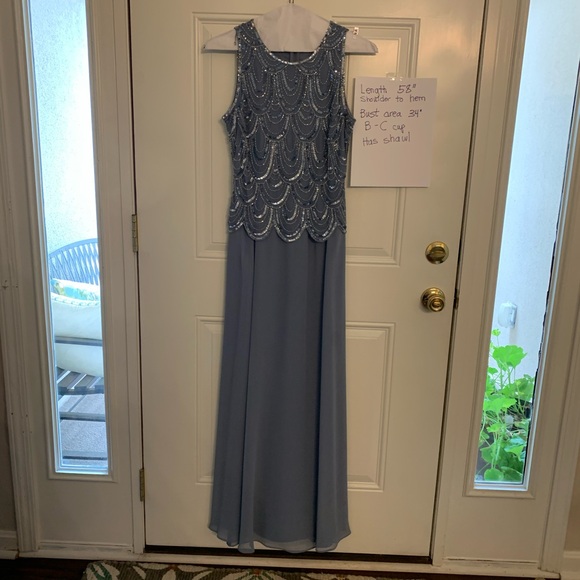 Beautiful slate blue mother of the groom dress with separate shawl - Picture 12 of 12